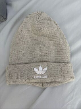 adidas Trefoil Cuffed Beanie - Light Beige with White Logo